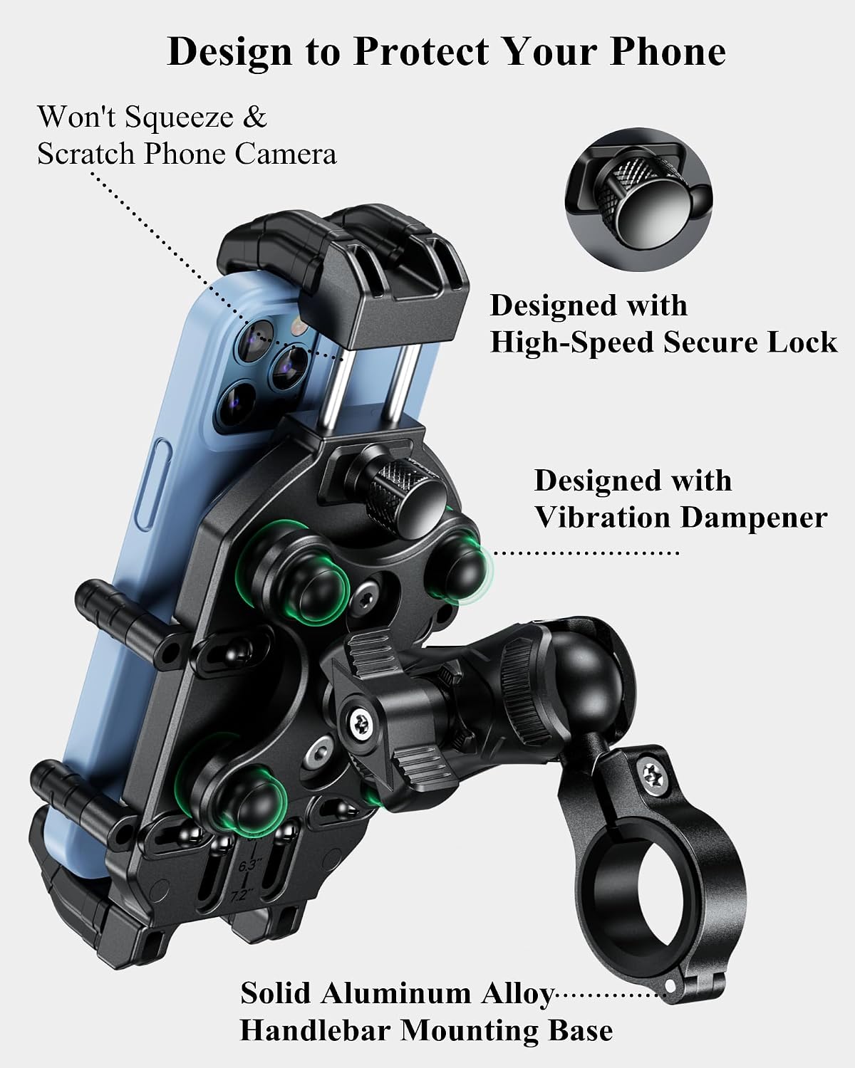 Vibration dampener, secure lock and aluminum handlebar base