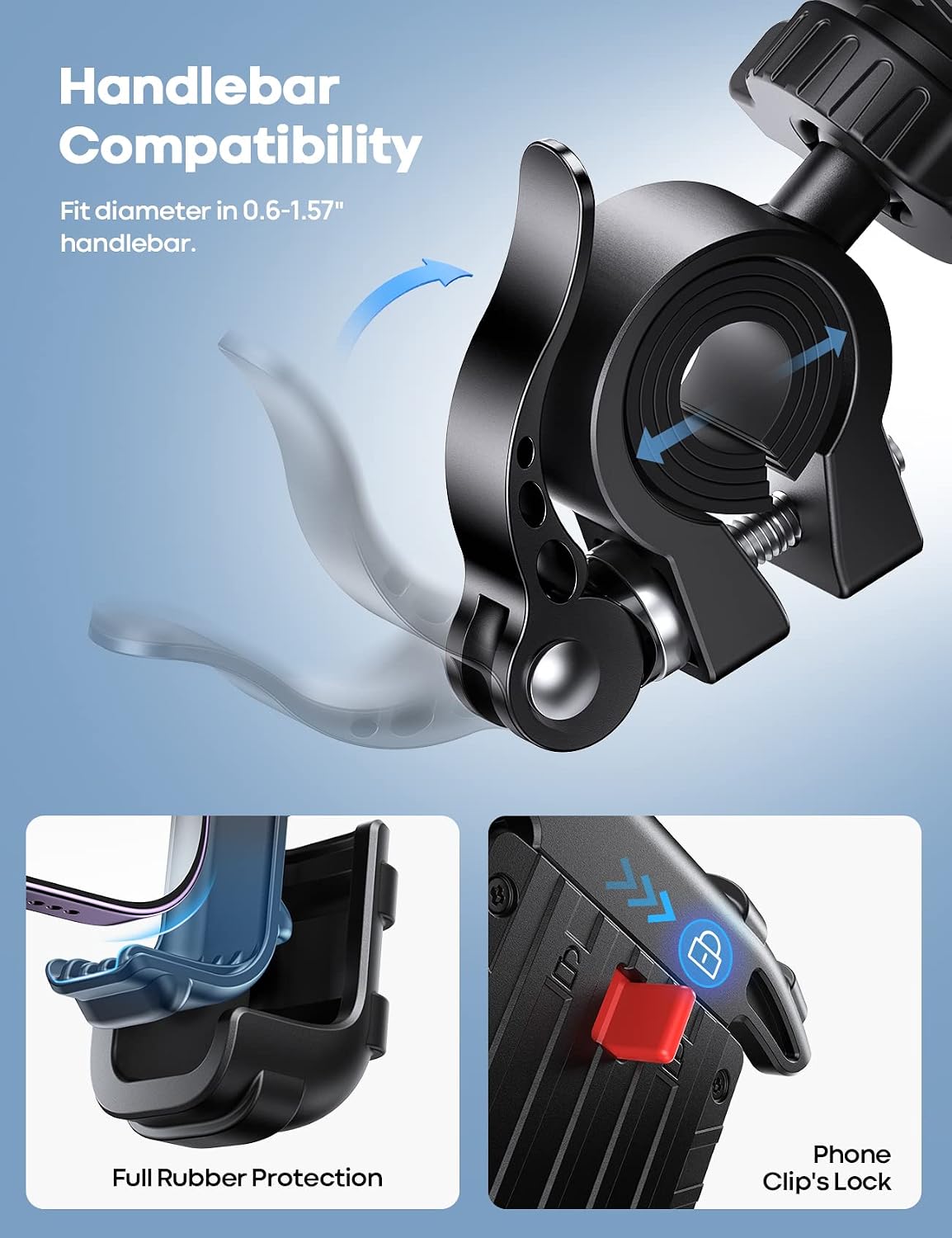 Handlebar clamp and phone clip lock