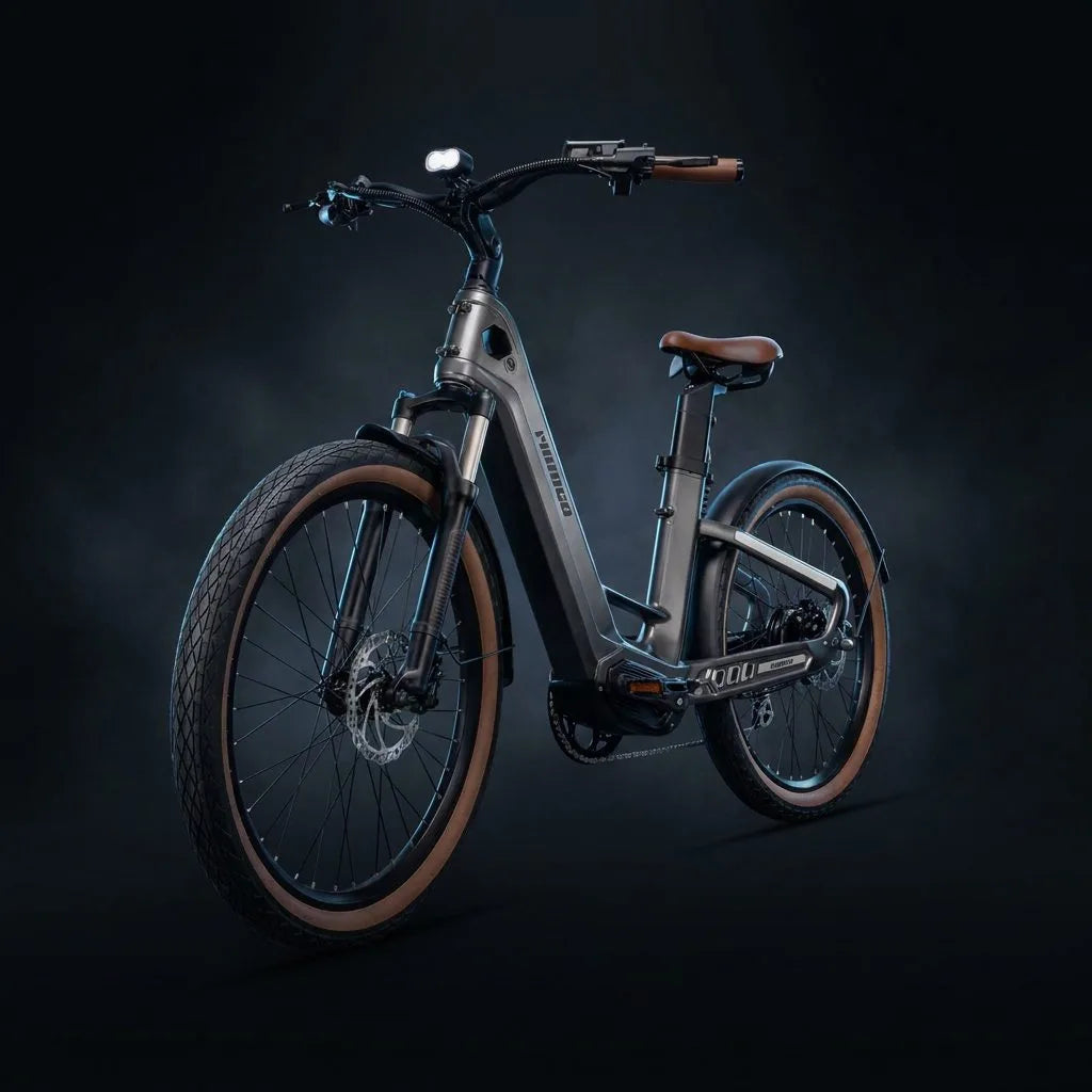 Mihogo Air Max carbon fiber folding e-bike, three-quarter view